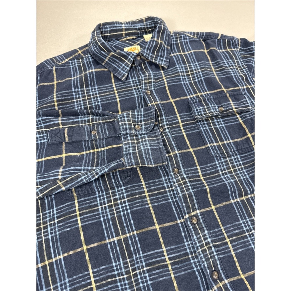 Timberland Shirt Men's XL Flannel Blue Tan Plaid Long Sleeve Cotton Outdoor